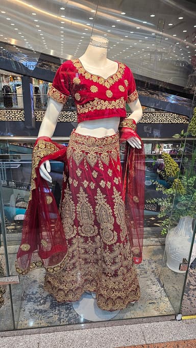 Red and gold embroidered lehenga